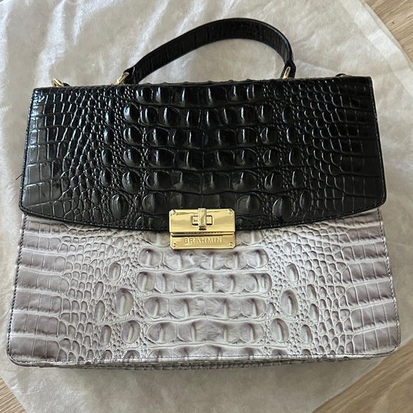 Brahmin Black and Gray Croc-Embossed Satchel - Picture 3 of 8